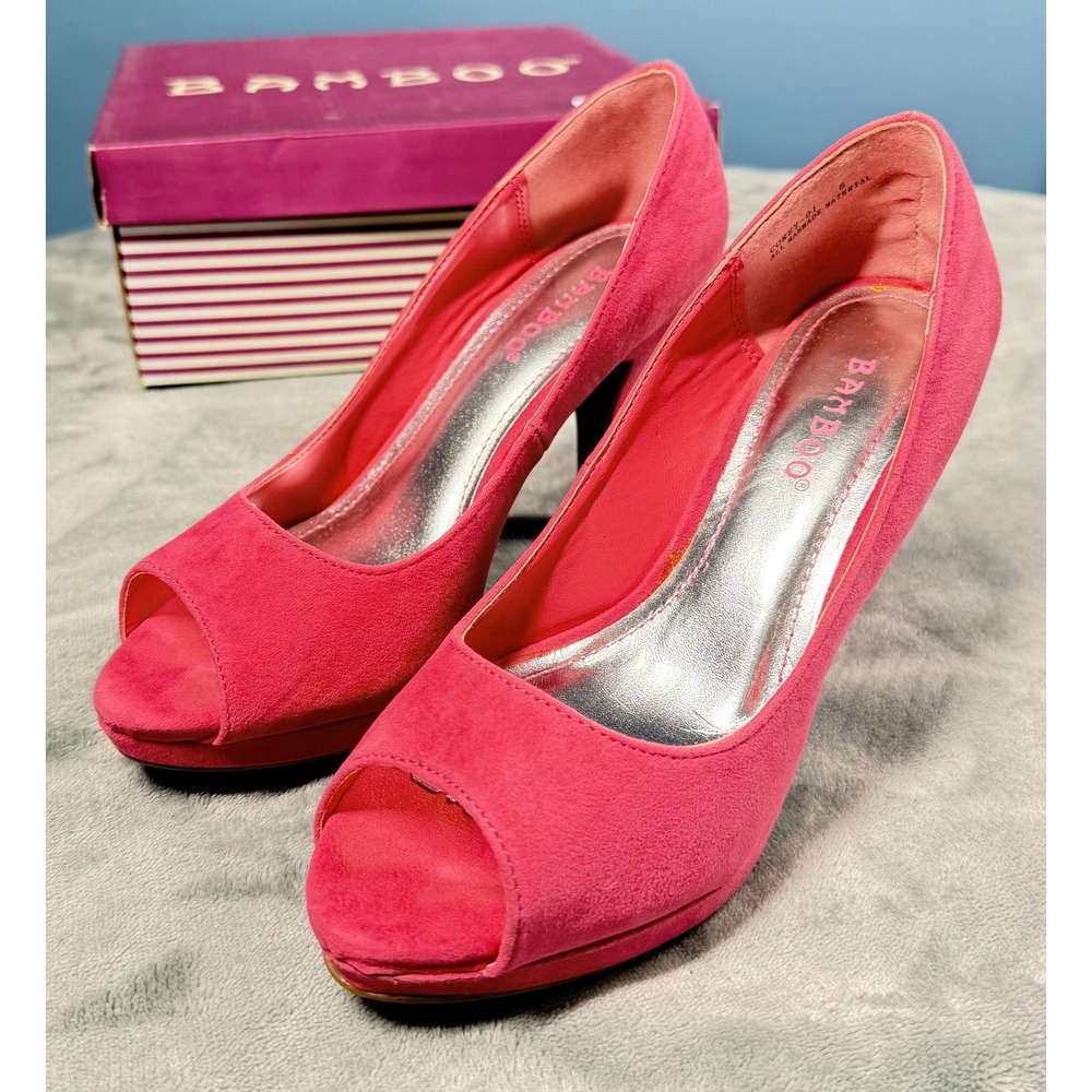 Bamboo Corey01 Womens 6 Pink Peep Toe Platform Stiletto Heels Pumps